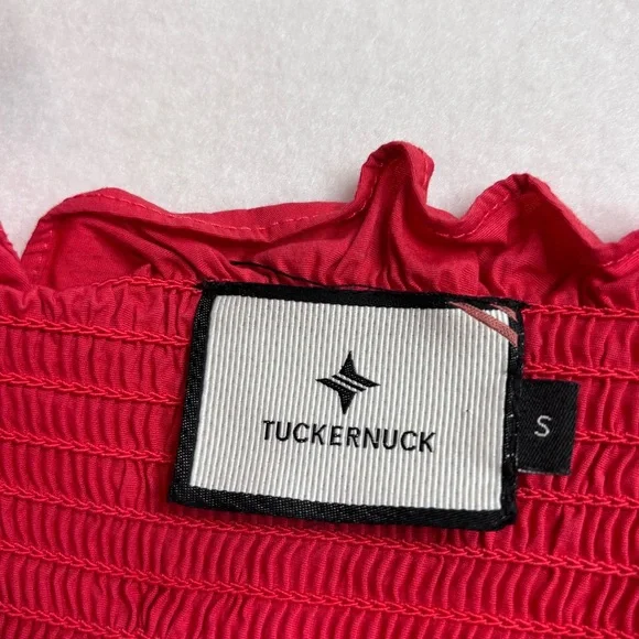 Tuckernuck Alannah Poppy Red Sleeveless Bow Smocked Cotton Midi Dress Size Small - Picture 5 of 8